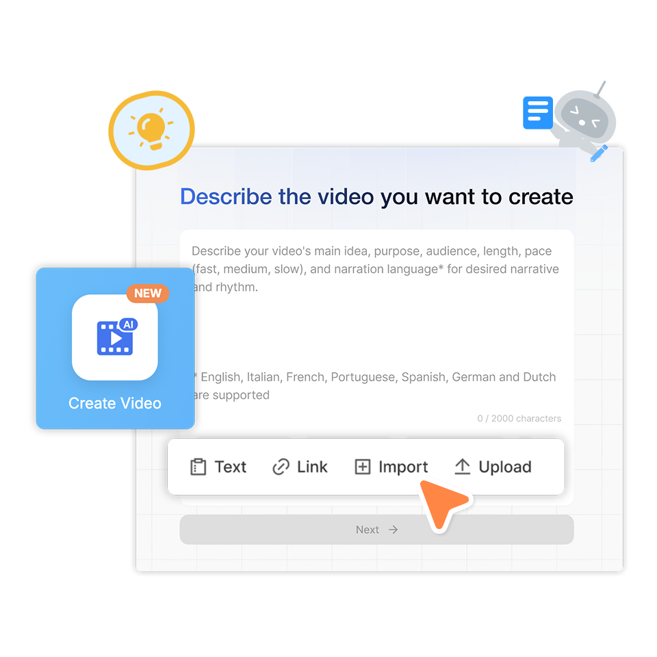 Start your project using Visla’s motivational video creator by clicking Create Video from any starting input.